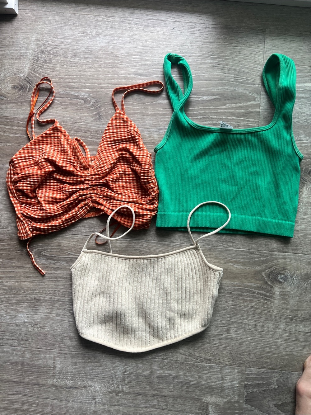 Zara Women’s Green, Cream and Orange Crop Tank Tops size small—all three.